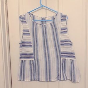 Caslon sleeveless blue &white striped top. Large